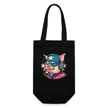 Cochon de dessin animé pilote cool et résistant - Sac à bouteille - noir - Devant