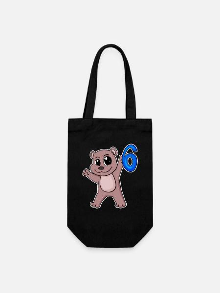 6. Geburtstag Motiv Bär - sechs Jahre alt - Geschenkbeutel für Flaschen - Schwarz