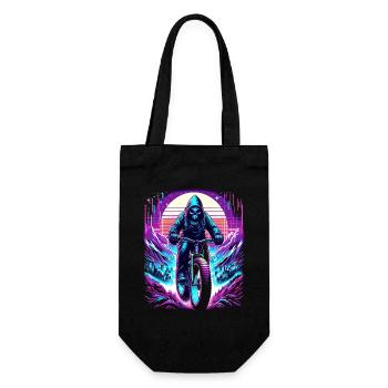 Skelett Fatbiker Synthwave Retro Fahrrad Fahrer - Geschenkbeutel für Flaschen - Schwarz - Vorne