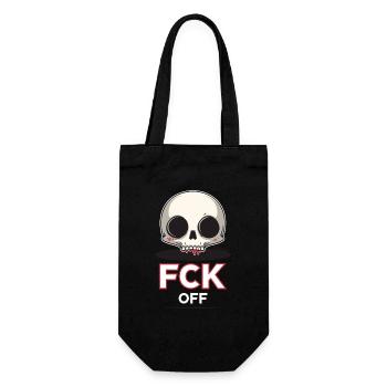 Fck Off, crâne de dessin animé Chibi - Sac à bouteille - noir - Devant