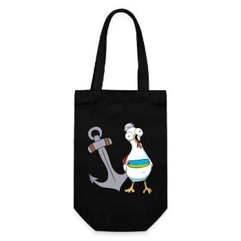 Huhn Matrose Seemann maritim Anker Ahoi Reise - Geschenkbeutel für Flaschen - Schwarz - Vorne