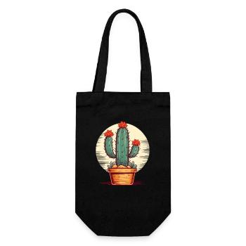 Cool cartoon: a blooming cactus - Gift Bag for Bottles - black - Front