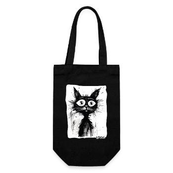 Coole Zeichnung einer Cartoon Katze - Geschenkbeutel für Flaschen - Schwarz - Vorne