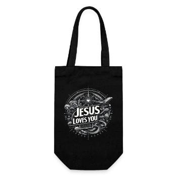 Jesus Loves You – Circle Design - Gift Bag for Bottles - black - Front