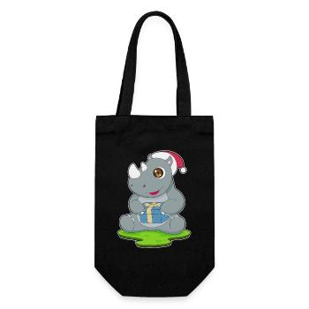 Nashorn Weihnachten Weihnachtsmütze - Geschenkbeutel für Flaschen - Schwarz - Vorne