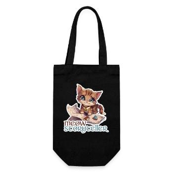 Meow Storyteller Katze Fantasy RPG Shirt - Geschenkbeutel für Flaschen - Schwarz - Vorne