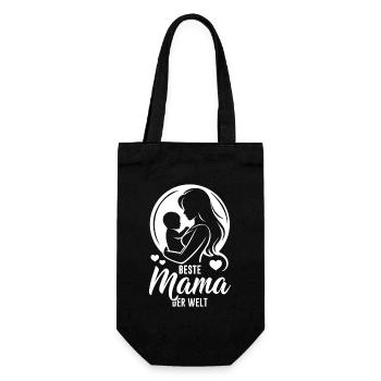 Beste Mama der Welt – Silhouette Mutter Baby Kind - Geschenkbeutel für Flaschen - Schwarz - Vorne