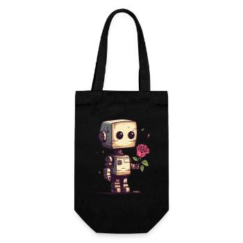 Petit robot avec une rose - Sac à bouteille - noir - Devant
