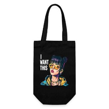 Sporty Cool Cartoon Girl: I want this! - Gift Bag for Bottles - black - Front