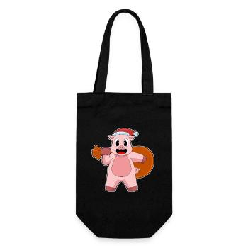 Schwein Weihnachten Weihnachtssack - Geschenkbeutel für Flaschen - Schwarz - Vorne