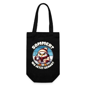 "Sommer? Wo jetzt genau?" Lustige Möwe Kalt Ironie - Geschenkbeutel für Flaschen - Schwarz - Vorne