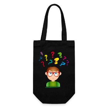 Boy with glasses with many colorful question marks - Gift Bag for Bottles - black - Front