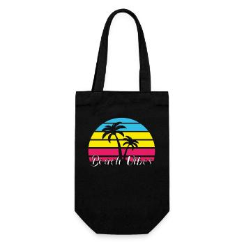 Beach Vibes. Sommer, Sonne, Urlaub, Palmen, Retro, - Geschenkbeutel für Flaschen - Schwarz - Vorne