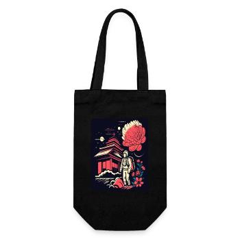 Astronaute devant un temple japonais avec des fleurs - Sac à bouteille - noir - Devant