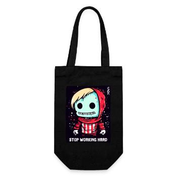 Stop the Hard Work: Cartoon Doll - Gift Bag for Bottles - black - Front