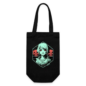 Kunst: Fiktives Cartoon Anime Mädchen und Horror - Geschenkbeutel für Flaschen - Schwarz - Vorne
