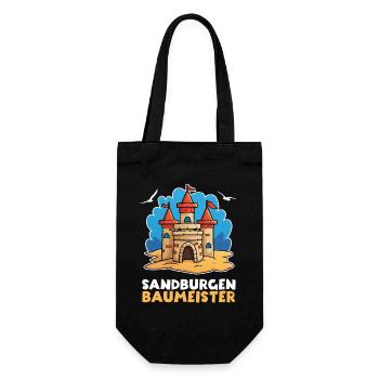 Sandburg Sand Strand Meer – Sandburgen Baumeister - Geschenkbeutel für Flaschen - Schwarz - Vorne
