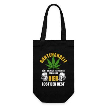 Hanf - Gartenarbeit löst Probleme - Bier Spruch - Geschenkbeutel für Flaschen - Schwarz - Vorne