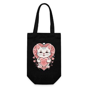 Love Cat , Katze - Geschenkbeutel für Flaschen - Schwarz - Vorne
