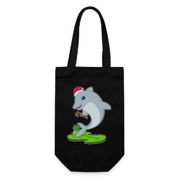 Dolphin Christmas Candy Cane - Gift Bag for Bottles - black - Front
