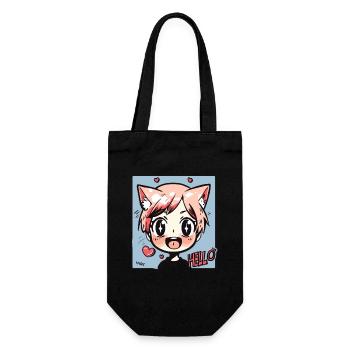 Süßes Fuchs Anime-Kind: Hallo! - Geschenkbeutel für Flaschen - Schwarz - Vorne