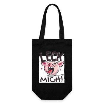 Kleines freches Schwein: Leck Mich - Geschenkbeutel für Flaschen - Schwarz - Vorne