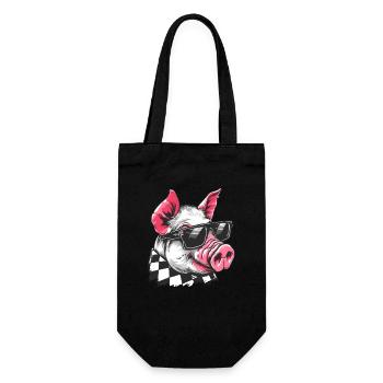 Coole Sonnenbrille tragendes Schwein - Geschenkbeutel für Flaschen - Schwarz - Vorne