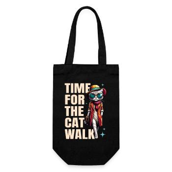 Cat Runway Fashion "Time for the Catwalk" Saying - Gift Bag for Bottles - black - Front
