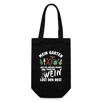 Mein Garten löst meine Probleme - Wein Spruch - Geschenkbeutel für Flaschen - Schwarz - Vorne