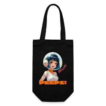 Astronauten-Mädchen: Hallo Leute - Geschenkbeutel für Flaschen - Schwarz - Vorne