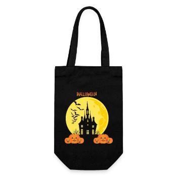 Château d’Halloween avec des citrouilles et la lune - Sac à bouteille - noir - Devant