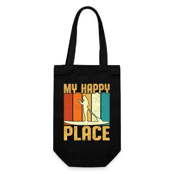My Happy Place Girl Paddle Board Retro Vintage - Gift Bag for Bottles - black - Front