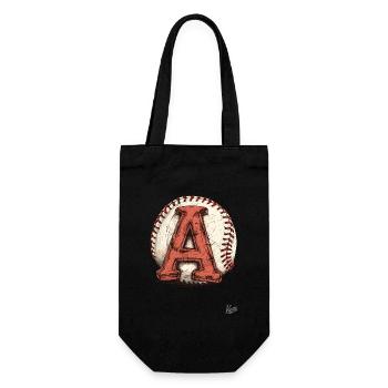 Gebrauchter Vintage-Baseball mit dem Buchstaben A - Geschenkbeutel für Flaschen - Schwarz - Vorne