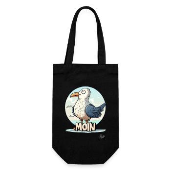Funny seagull says "Moin" - Gift Bag for Bottles - black - Front