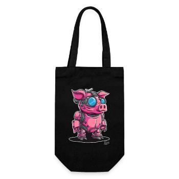 Cyber Cyborg Robot Pig - Gift Bag for Bottles - black - Front