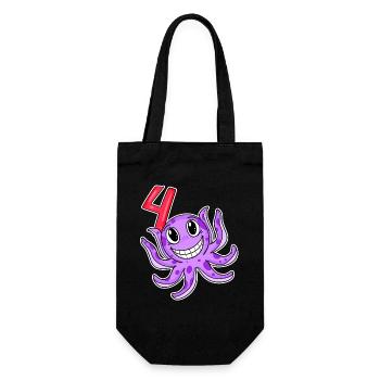4. Geburtstag Motiv Kraken - vier Jahre alt - Geschenkbeutel für Flaschen - Schwarz - Vorne