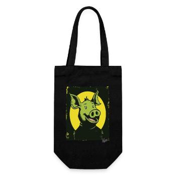 Funny, Happy, Weird Cartoon Pig - Gift Bag for Bottles - black - Front