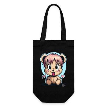 Ours en peluche mignon et drôle : Bonjour - Sac à bouteille - noir - Devant
