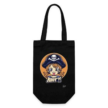 Kleine Süße Freche Piraten-Mädchen sagt Ahoi - Geschenkbeutel für Flaschen - Schwarz - Vorne