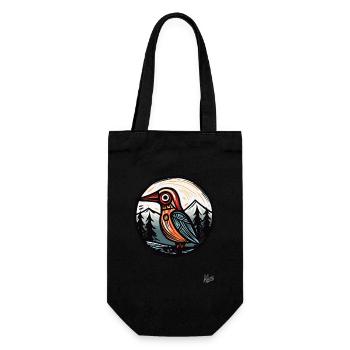Gravure sur bois Nature : Des arbres et un oiseau - Sac à bouteille - noir - Devant