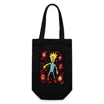 Monde de dessin animé abstrait fou et un garçon - Sac à bouteille - noir - Devant
