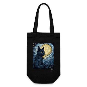 Nuit étoilée et chat noir - Sac à bouteille - noir - Devant