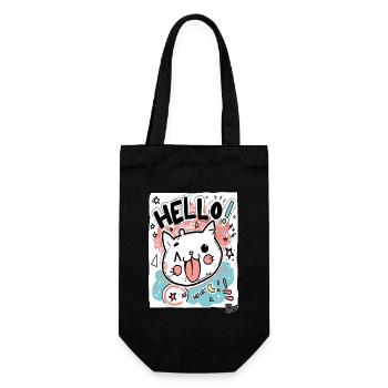 Mignon petit chat blanc dit bonjour - Sac à bouteille - noir - Devant
