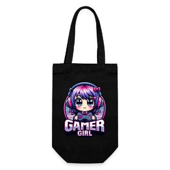 Gamer Girl. kawaii Illustration, Gaming, Zockerin, - Geschenkbeutel für Flaschen - Schwarz - Vorne