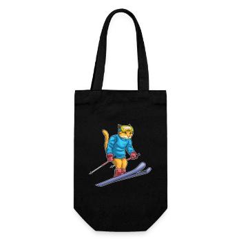 Katze Skifahrer Ski - Geschenkbeutel für Flaschen - Schwarz - Vorne