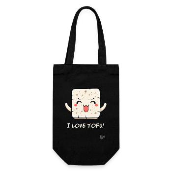 Ich liebe Tofu - Ein Muss für Tofu-Fans - Geschenkbeutel für Flaschen - Schwarz - Vorne