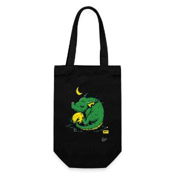 Müder, Süßer Schlaf Drache unter Mond und Sternen - Geschenkbeutel für Flaschen - Schwarz - Vorne