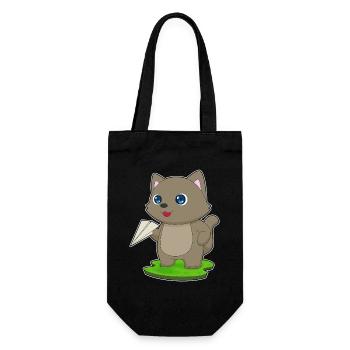 Katze Papierflieger - Geschenkbeutel für Flaschen - Schwarz - Vorne