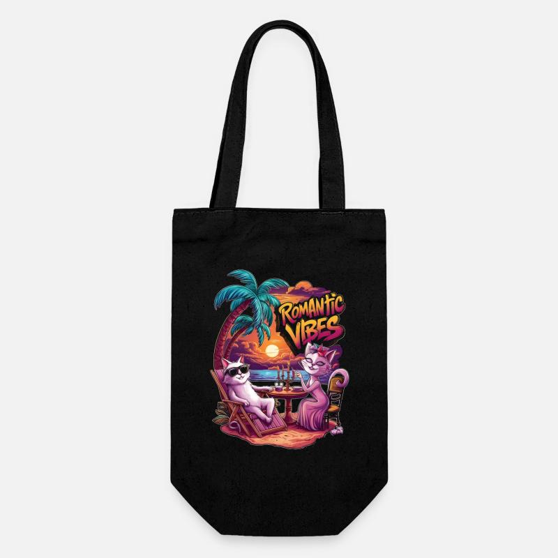 Chats romantiques au coucher du soleil - Sac à bouteille - noir
