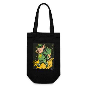 Cool, lustig und lächelnd: Retro Vintage Schwein - Geschenkbeutel für Flaschen - Schwarz - Vorne